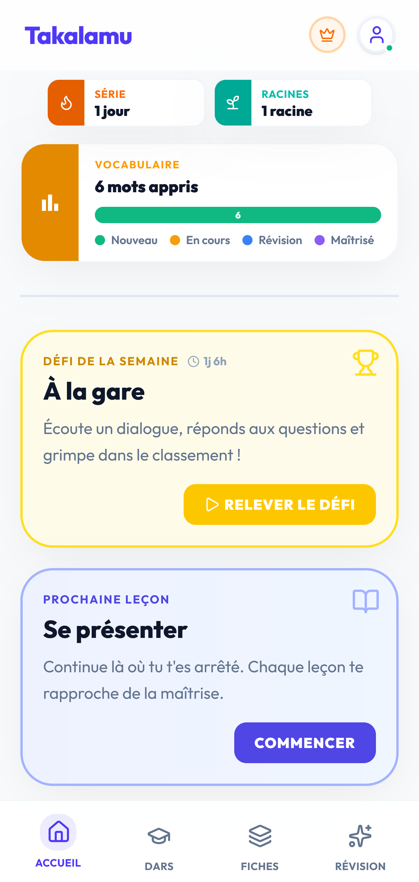 Takalamu Arabic learning app — lesson on mobile